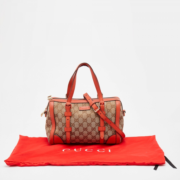 Pre Owned Gucci Beige/Orange GG Canvas and Leather Boston Bag