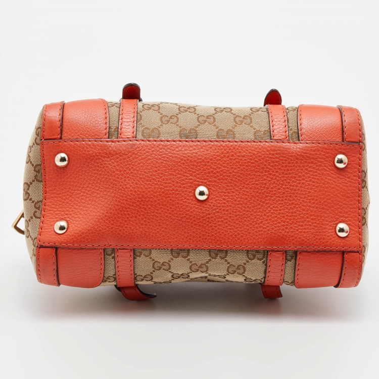 Pre Owned Gucci Beige/Orange GG Canvas and Leather Boston Bag