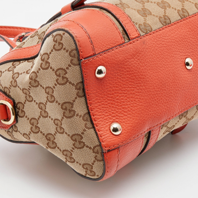 Pre Owned Gucci Beige/Orange GG Canvas and Leather Boston Bag