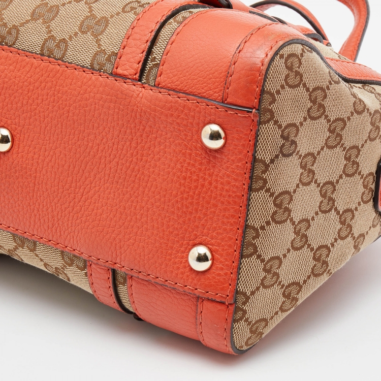 Pre Owned Gucci Beige/Orange GG Canvas and Leather Boston Bag