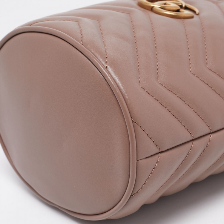 Pre Owned Gucci Beige Matelassé Leather Mini GG Marmont Torchon Bucket Bag      