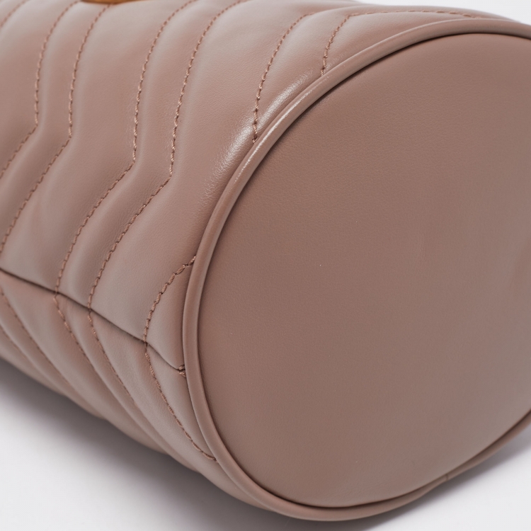 Pre Owned Gucci Beige Matelassé Leather Mini GG Marmont Torchon Bucket Bag      