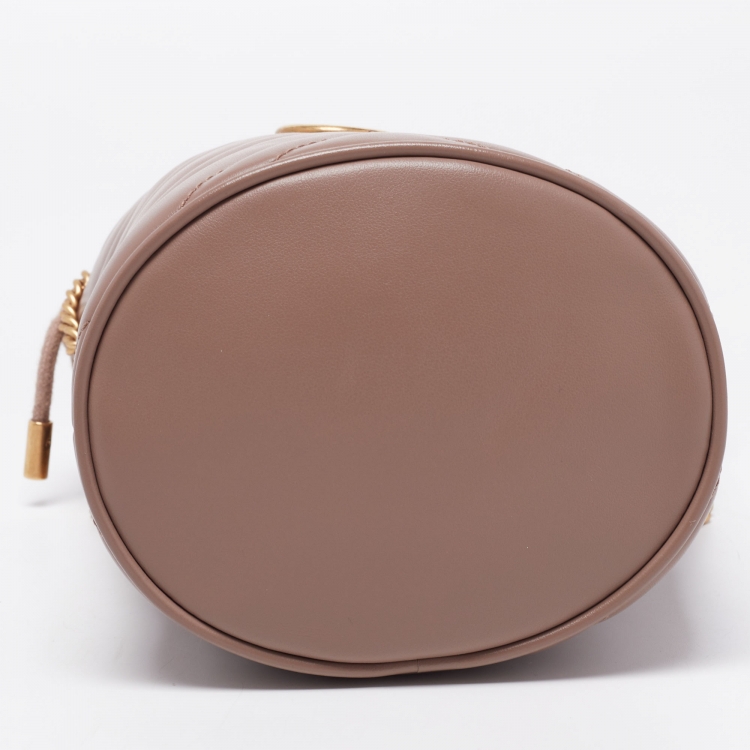Pre Owned Gucci Beige Matelassé Leather Mini GG Marmont Torchon Bucket Bag      