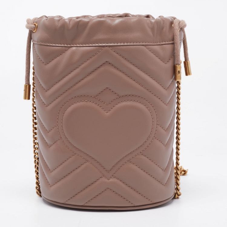 Pre Owned Gucci Beige Matelassé Leather Mini GG Marmont Torchon Bucket Bag      