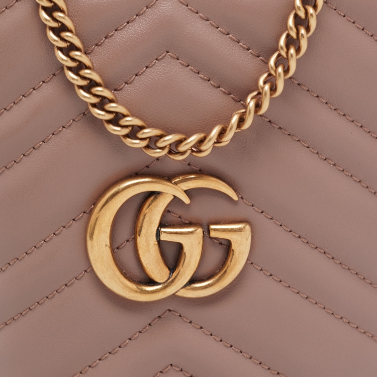 Pre Owned Gucci Beige Matelassé Leather Mini GG Marmont Torchon Bucket Bag      