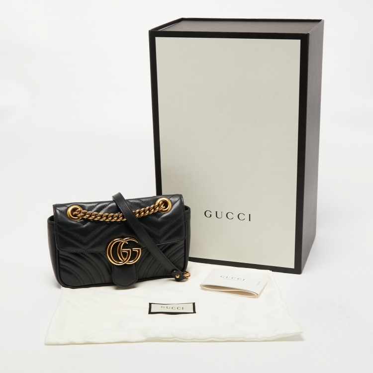 Pre Owned Gucci Black Matelassé Leather Mini GG Marmont Shoulder Bag