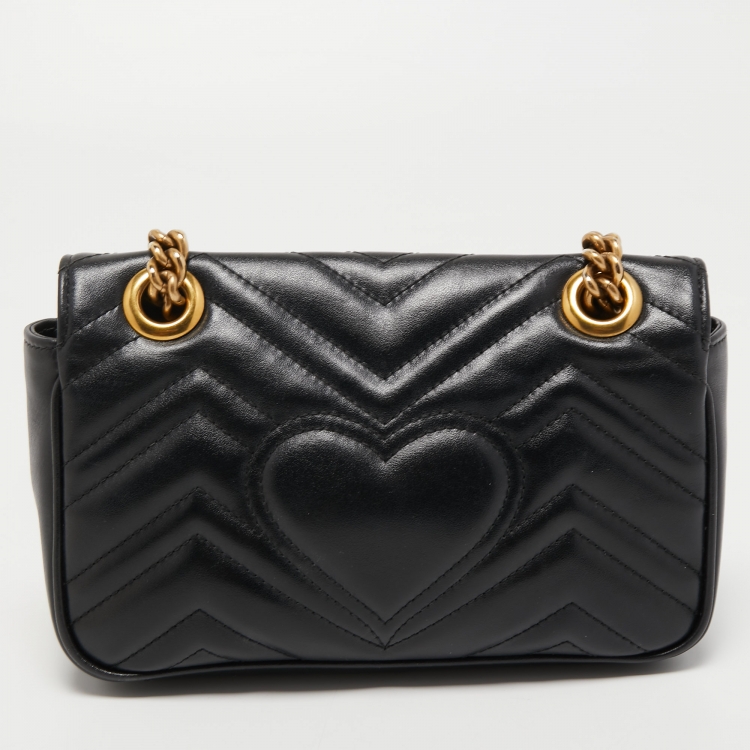 Pre Owned Gucci Black Matelassé Leather Mini GG Marmont Shoulder Bag