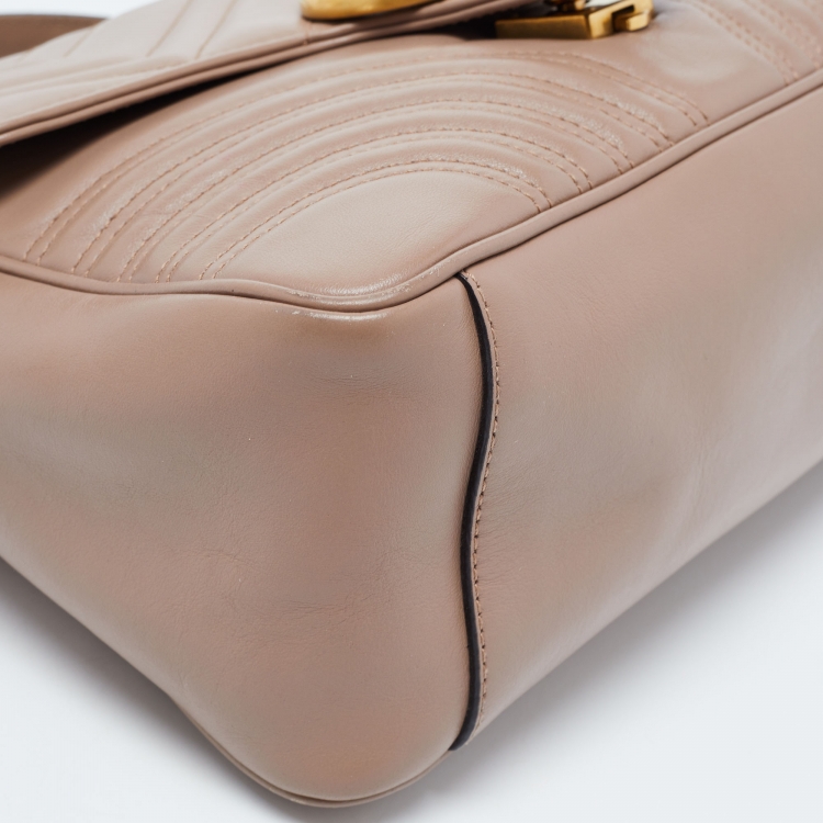 Pre Owned Gucci Beige Matelasse Leather Small GG Marmont Top Handle Bag