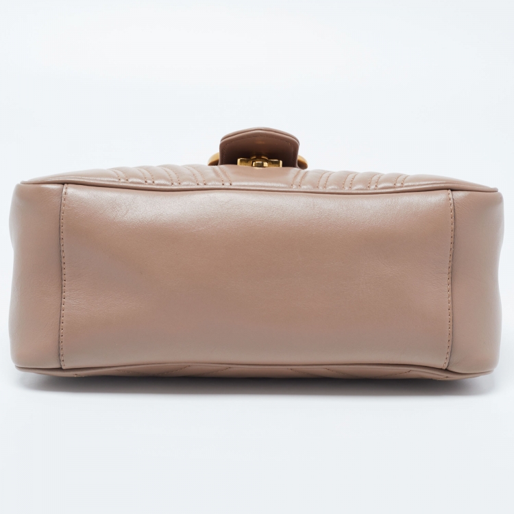 Pre Owned Gucci Beige Matelasse Leather Small GG Marmont Top Handle Bag