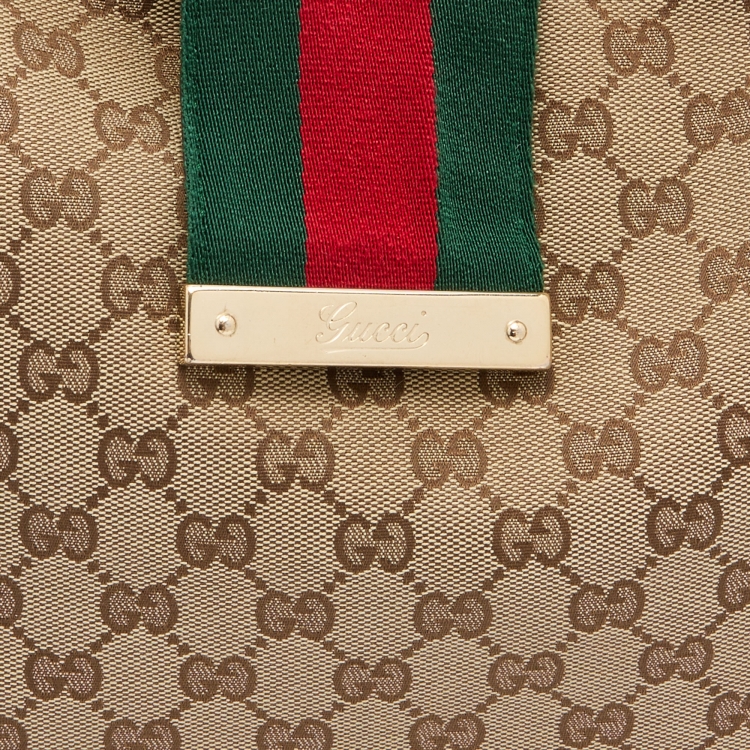 Pre Owned Gucci Beige/Brown GG Canvas and Leather New Ladies Web Hobo