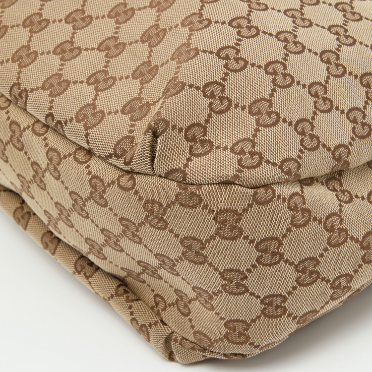 Pre Owned Gucci Beige/Brown GG Canvas and Leather New Ladies Web Hobo