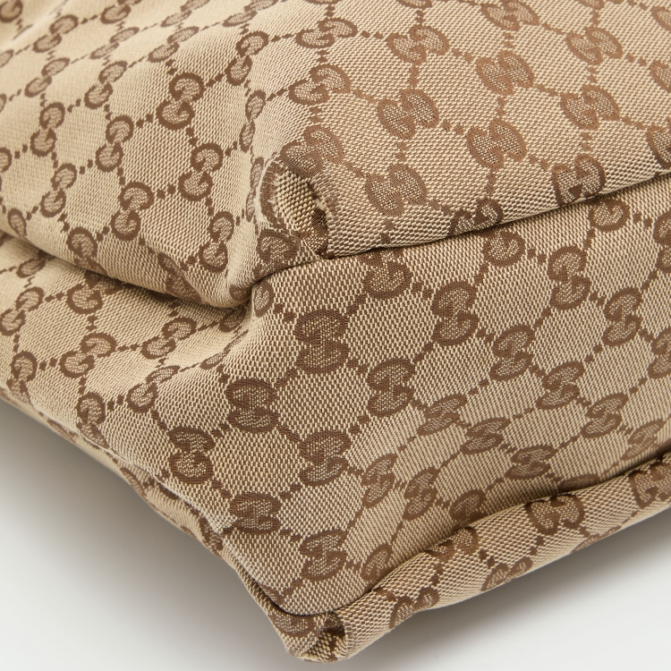 Pre Owned Gucci Beige/Brown GG Canvas and Leather New Ladies Web Hobo