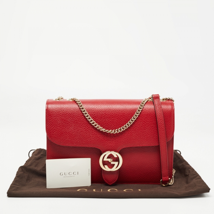 Pre Owned Gucci Red Leather Dollar Interlocking Shoulder Bag