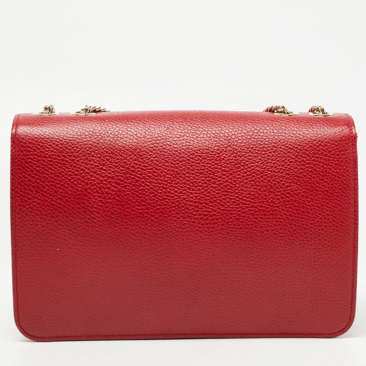 Pre Owned Gucci Red Leather Dollar Interlocking Shoulder Bag