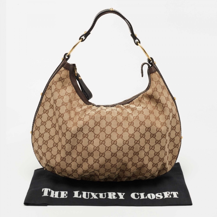 مملوكة مسبقًا Gucci Beige/Black GG Canvas Interlocking G Medium Hobo 