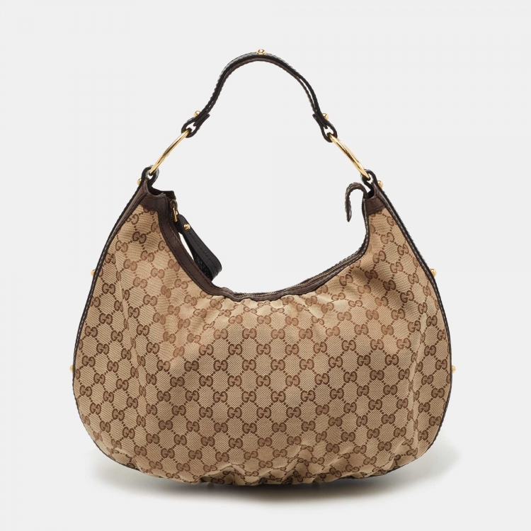 مملوكة مسبقًا Gucci Beige/Black GG Canvas Interlocking G Medium Hobo 