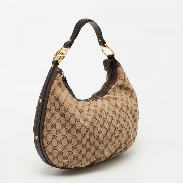 مملوكة مسبقًا Gucci Beige/Black GG Canvas Interlocking G Medium Hobo 