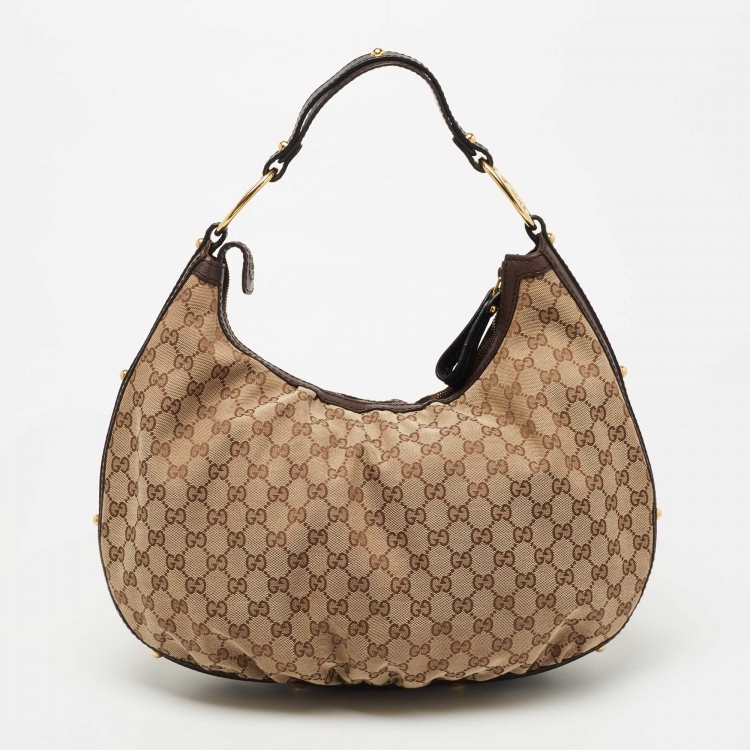 مملوكة مسبقًا Gucci Beige/Black GG Canvas Interlocking G Medium Hobo 