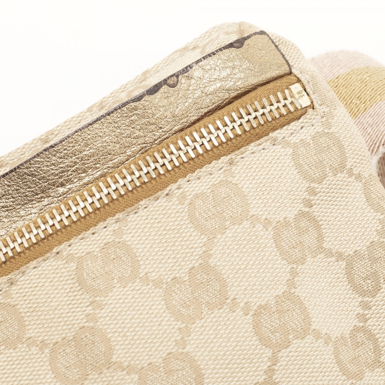 Pre Owned Gucci Beige/Gold GG Canvas and Leather Double Pocket Belt Bag