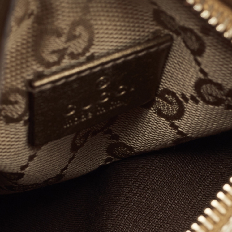 Pre Owned Gucci Beige/Gold GG Canvas and Leather Double Pocket Belt Bag