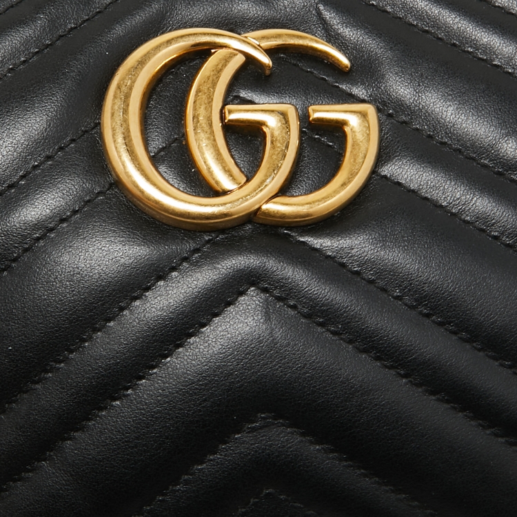 Pre Owned Gucci Black Matelasse Leather Small GG Marmont Shoulder Bag
