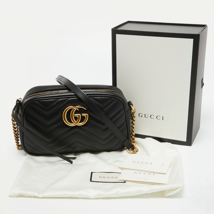 Pre Owned Gucci Black Matelasse Leather Small GG Marmont Shoulder Bag