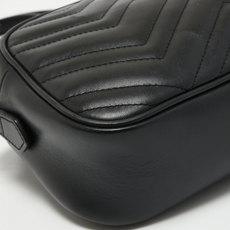 Pre Owned Gucci Black Matelasse Leather Small GG Marmont Shoulder Bag