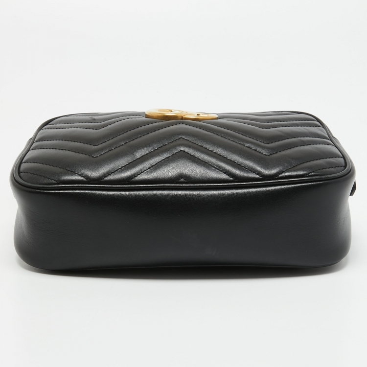 Pre Owned Gucci Black Matelasse Leather Small GG Marmont Shoulder Bag