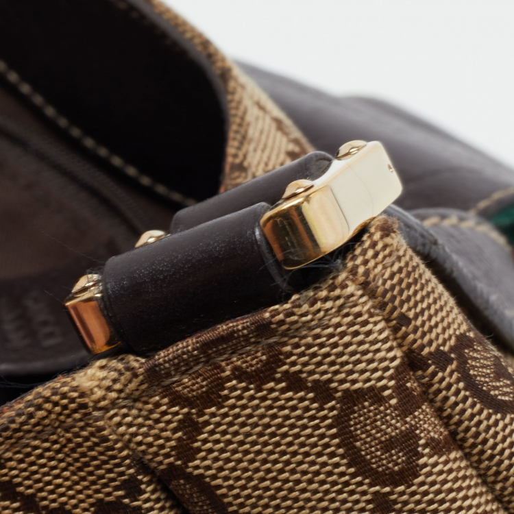 Pre Owned Gucci Beige/Brown GG Canvas and Leather Medium New Ladies Web Hobo