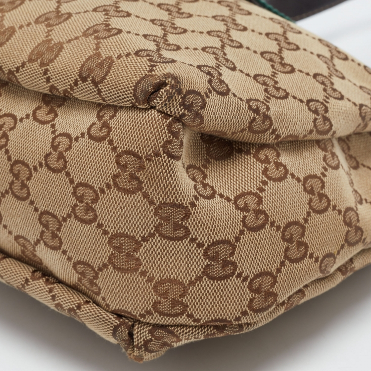 Pre Owned Gucci Beige/Brown GG Canvas and Leather Medium New Ladies Web Hobo