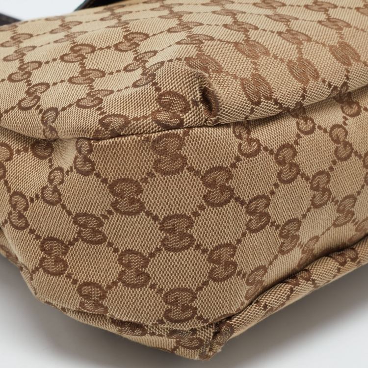 Pre Owned Gucci Beige/Brown GG Canvas and Leather Medium New Ladies Web Hobo