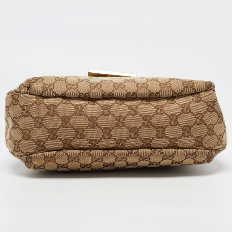 Pre Owned Gucci Beige/Brown GG Canvas and Leather Medium New Ladies Web Hobo