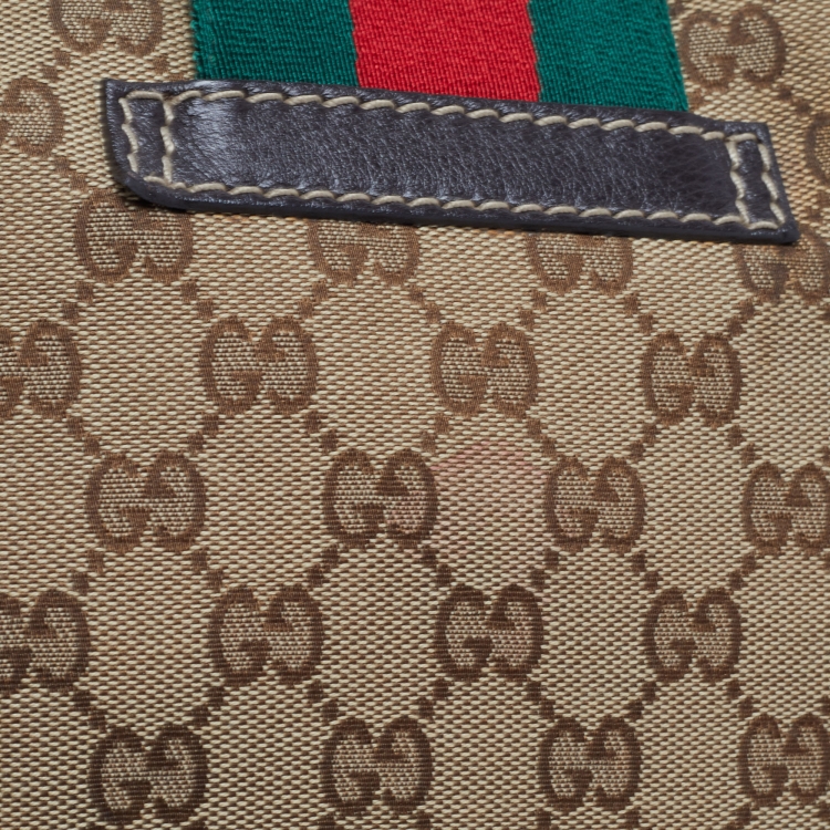 Pre Owned Gucci Beige/Brown GG Canvas and Leather Medium New Ladies Web Hobo