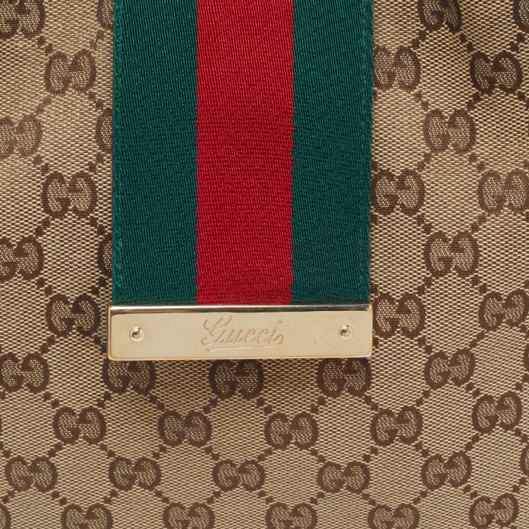 Pre Owned Gucci Beige/Brown GG Canvas and Leather Medium New Ladies Web Hobo