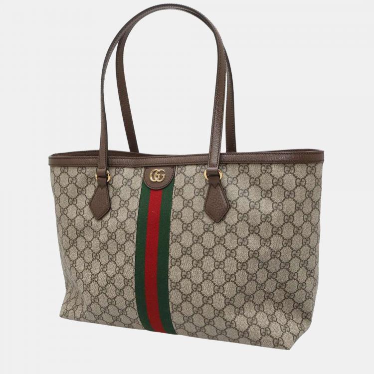Pre Owned Gucci Beige/Brown GG Supreme Coated Canvas Leather Ophidia Tote Bag 