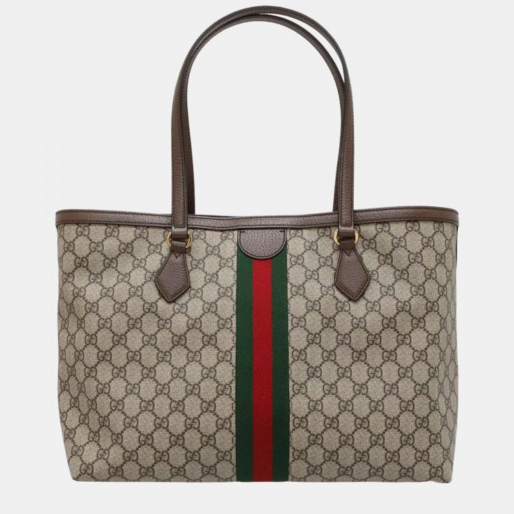 Pre Owned Gucci Beige/Brown GG Supreme Coated Canvas Leather Ophidia Tote Bag 