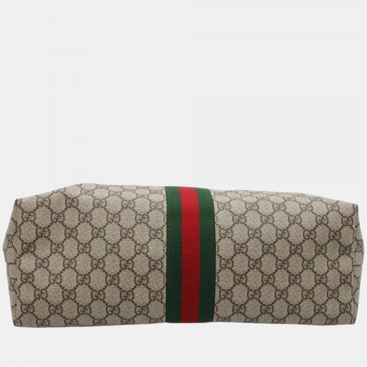 Pre Owned Gucci Beige/Brown GG Supreme Coated Canvas Leather Ophidia Tote Bag 