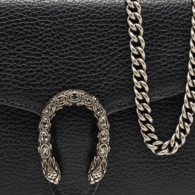 Pre Owned Gucci Black Leather Dionysus Wallet On Chain