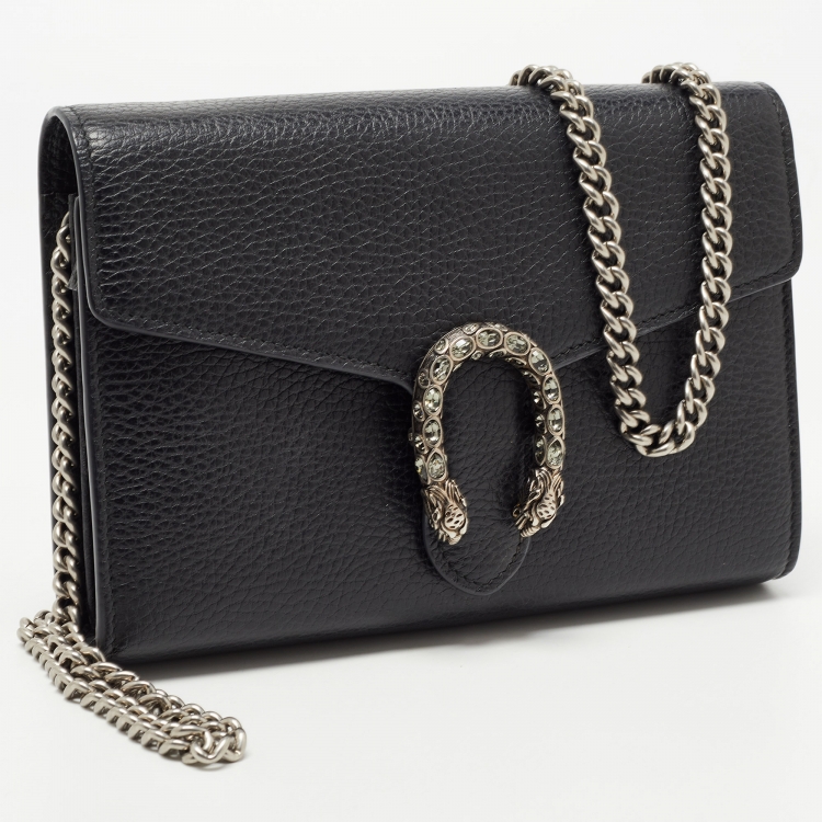 Pre Owned Gucci Black Leather Dionysus Wallet On Chain
