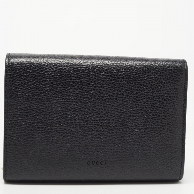 Pre Owned Gucci Black Leather Dionysus Wallet On Chain