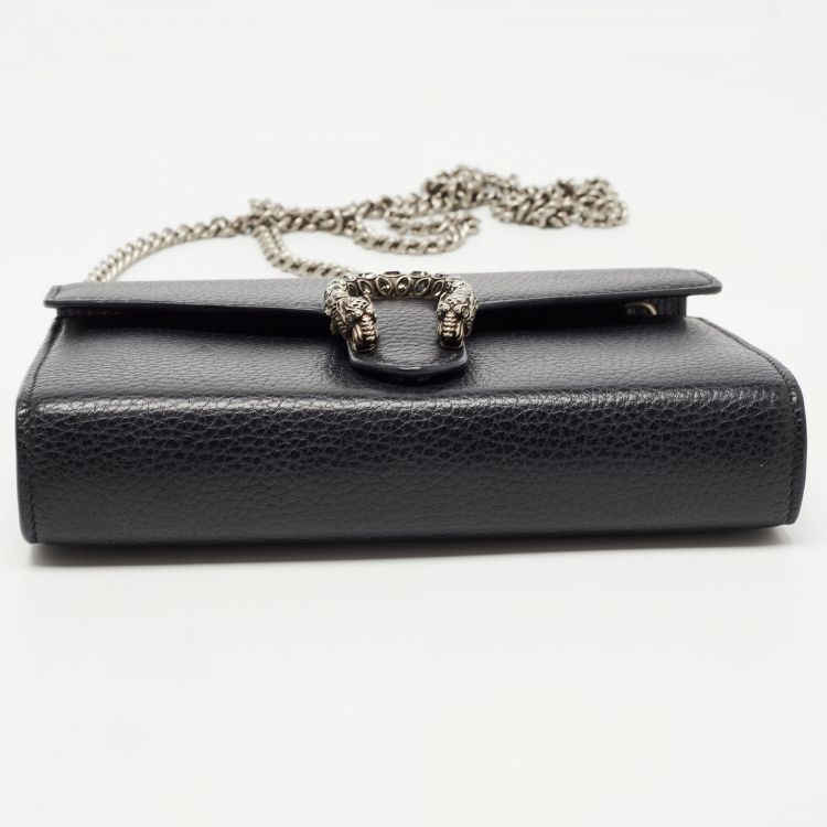 Pre Owned Gucci Black Leather Dionysus Wallet On Chain