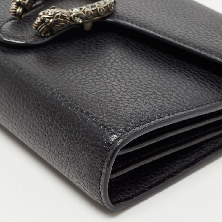 Pre Owned Gucci Black Leather Dionysus Wallet On Chain