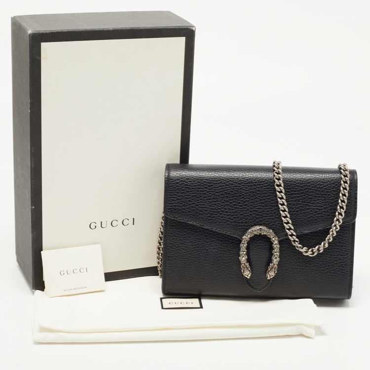 Pre Owned Gucci Black Leather Dionysus Wallet On Chain