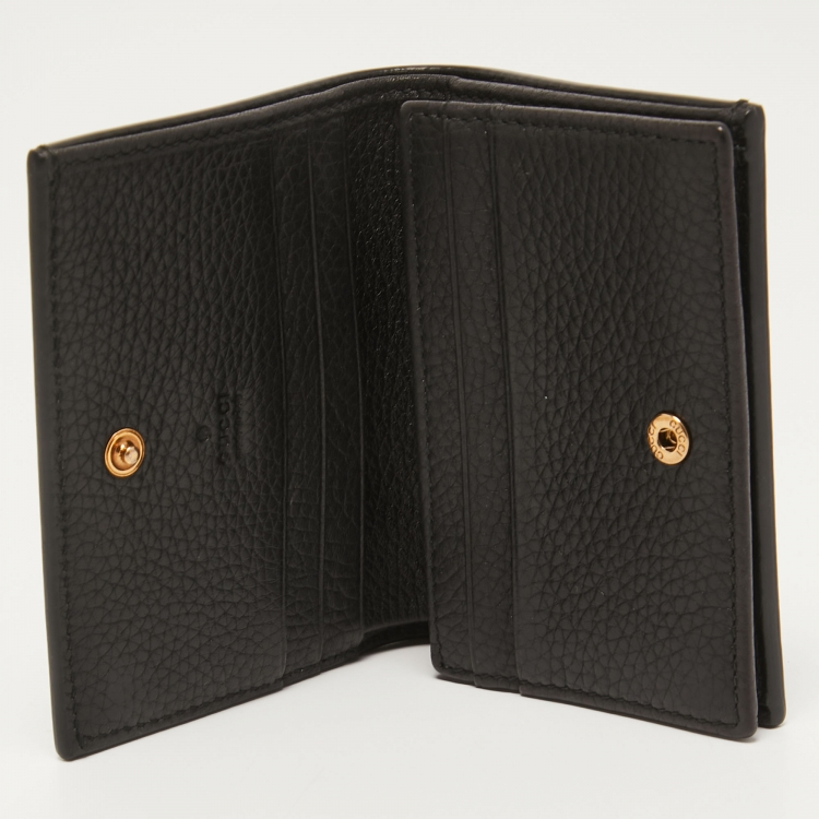 Pre Owned Gucci Black Leather Blind For Love Bee Card Case