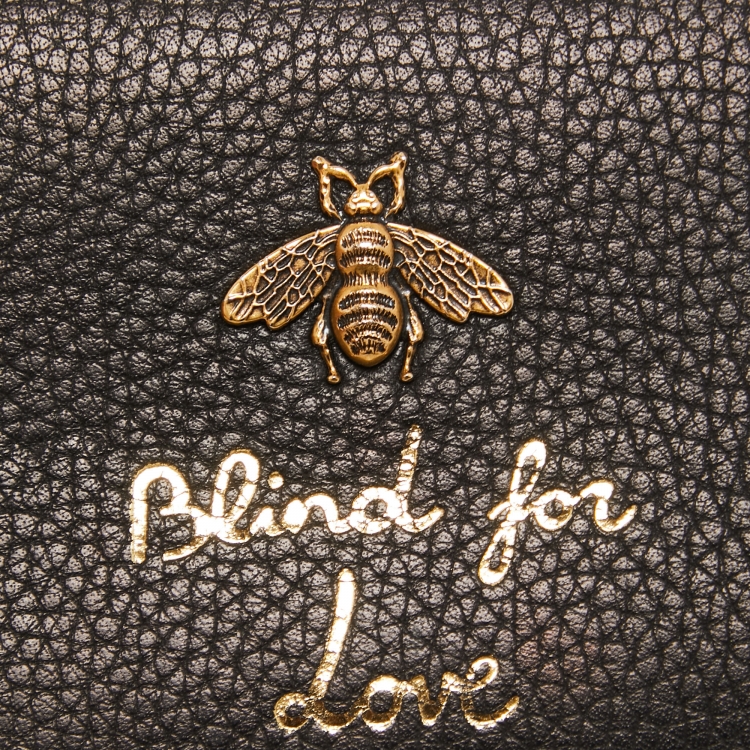 Pre Owned Gucci Black Leather Blind For Love Bee Card Case