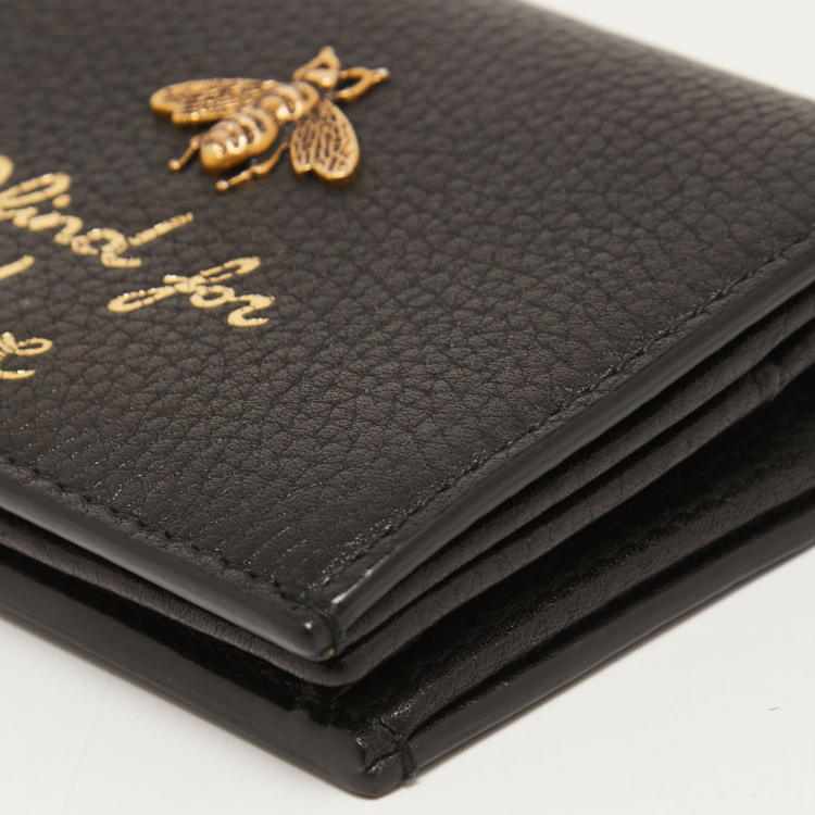 Pre Owned Gucci Black Leather Blind For Love Bee Card Case