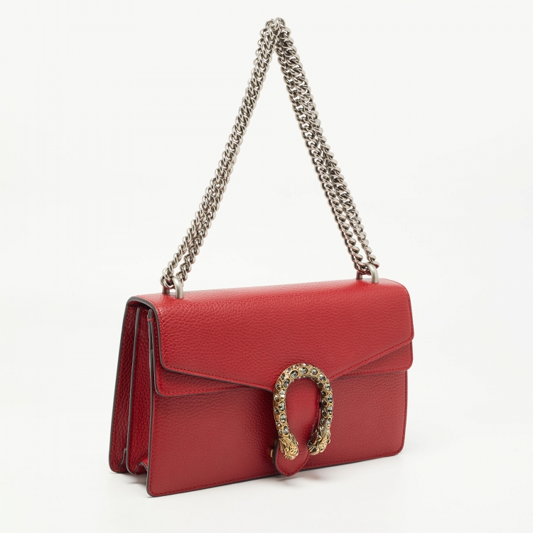 Pre Owned Gucci Red Leather Small Dionysus Shoulder Bag