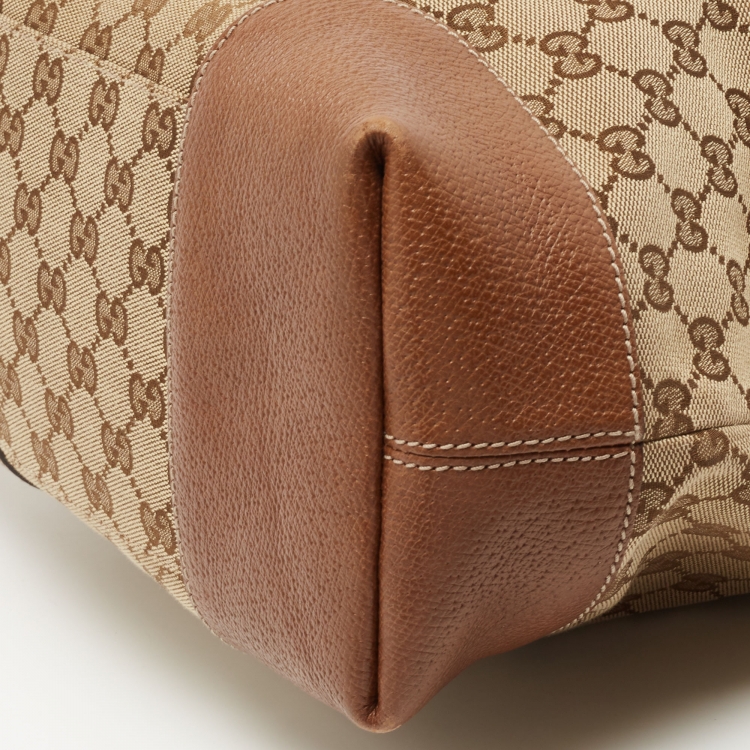 Pre Owned Gucci Brown/Beige GG Canvas and Leather Bree Foldover Bag