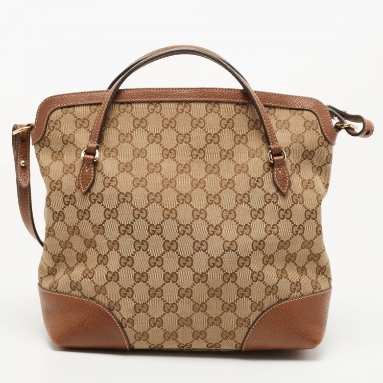 Pre Owned Gucci Brown/Beige GG Canvas and Leather Bree Foldover Bag