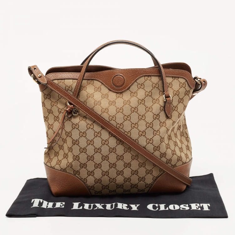 Pre Owned Gucci Brown/Beige GG Canvas and Leather Bree Foldover Bag